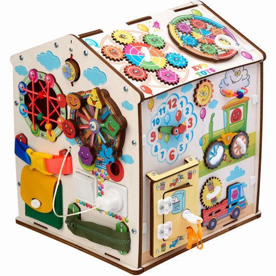 Бизиборд домик Карусель 30х35 см со светом